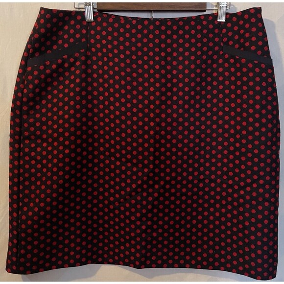 Talbots Wool Blend Navy Blue Red Polka Dot Career Pencil Skirt Women's Size 16 - Picture 1 of 5